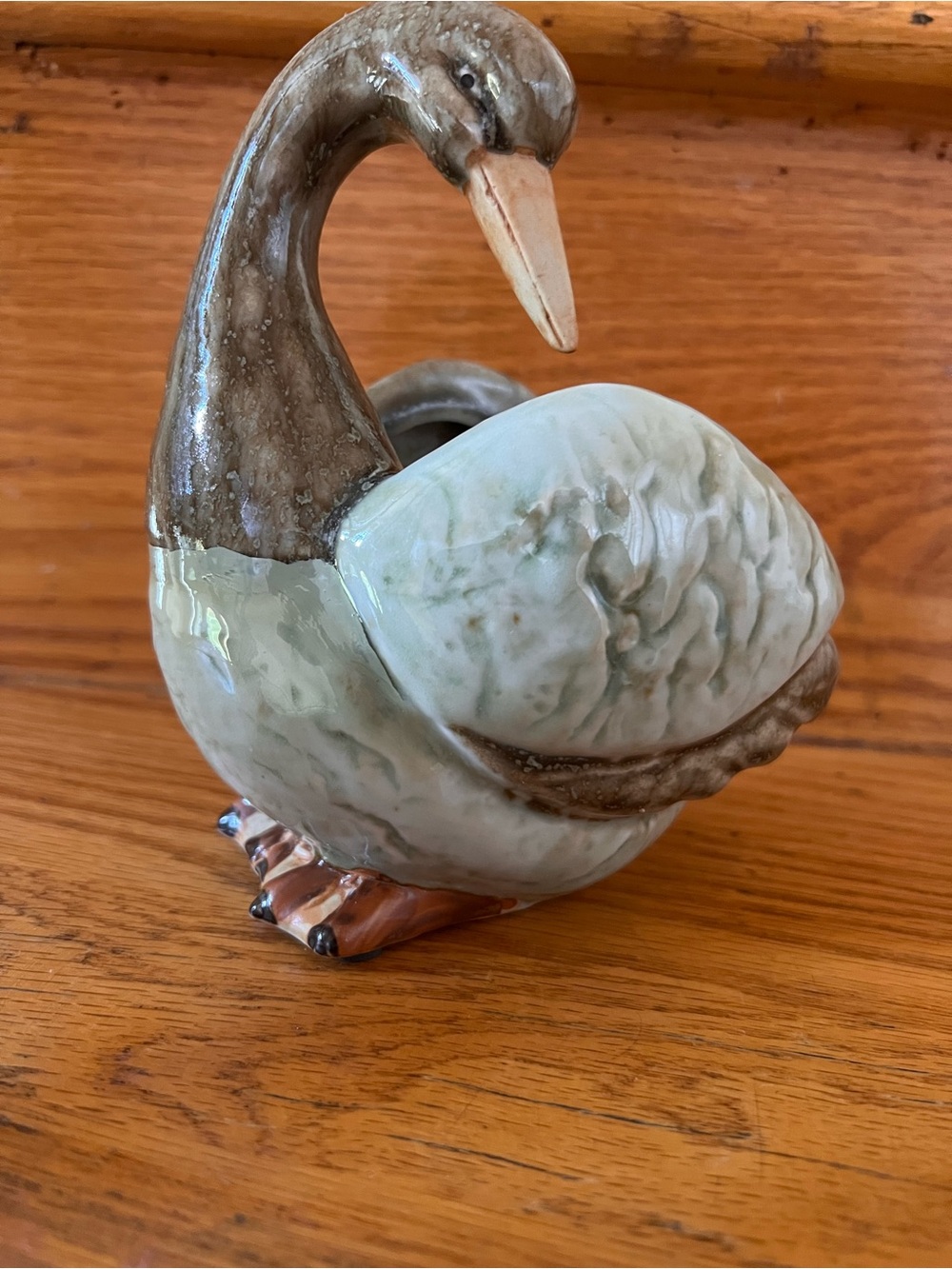 Ceramic Swan Figurine Pale Green Brown Home Accents planter bird anthropologie